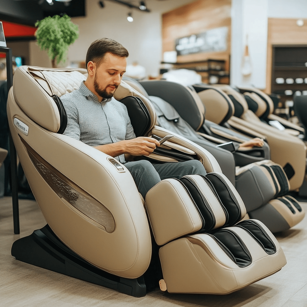 a man enjoying a massage chair